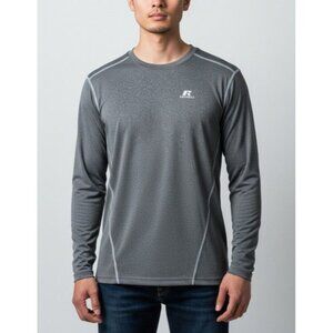 Russell Athletic Mens Gray Dri-Power Long-Sleeve Fitted Shirt L/G 14/16 Polyeste